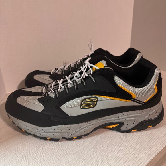 Skechers Sport Athletic Walking Sneakers Comfort Black‎ Gray Yellow Men's 14EW - Picture 9 of 16